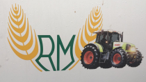 Logo de las siglas RM, trigo y un tractor de Repuestos Manolo de Albacete SL